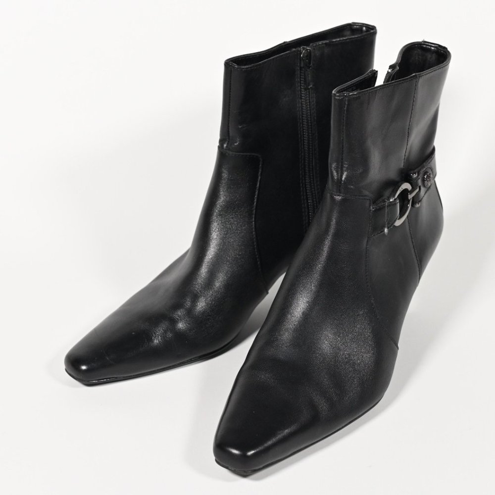 Iflex Anne Klein Greta Black Leather Ankle Boots